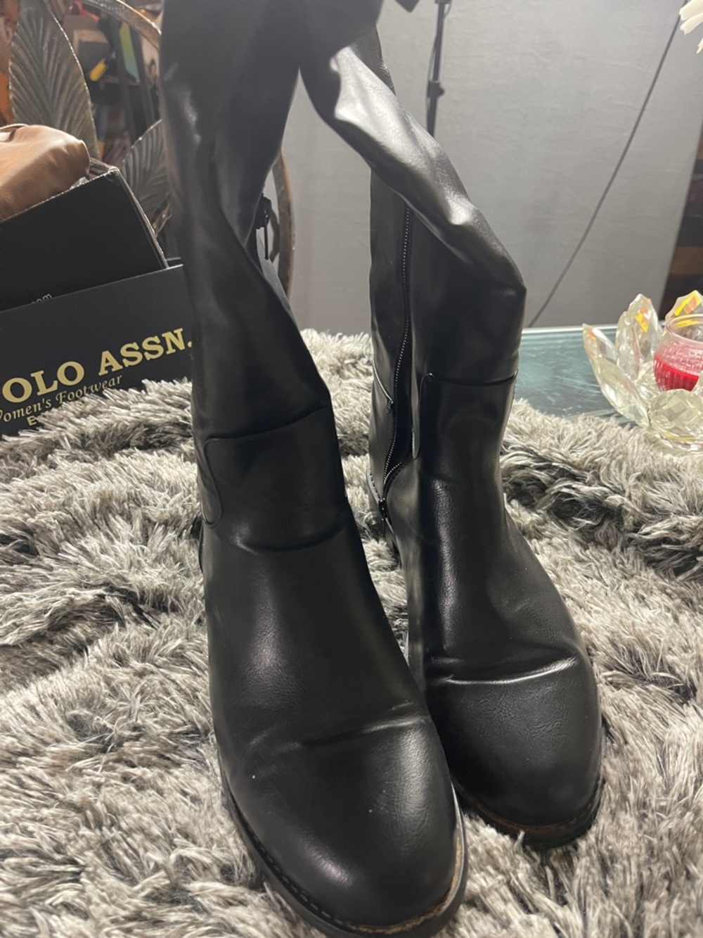 Women's Black Leather Knee-High Boots
